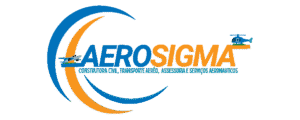 Logotipo da Aerosigma com helicóptero, Construtora Civil e Transporte Aéreo